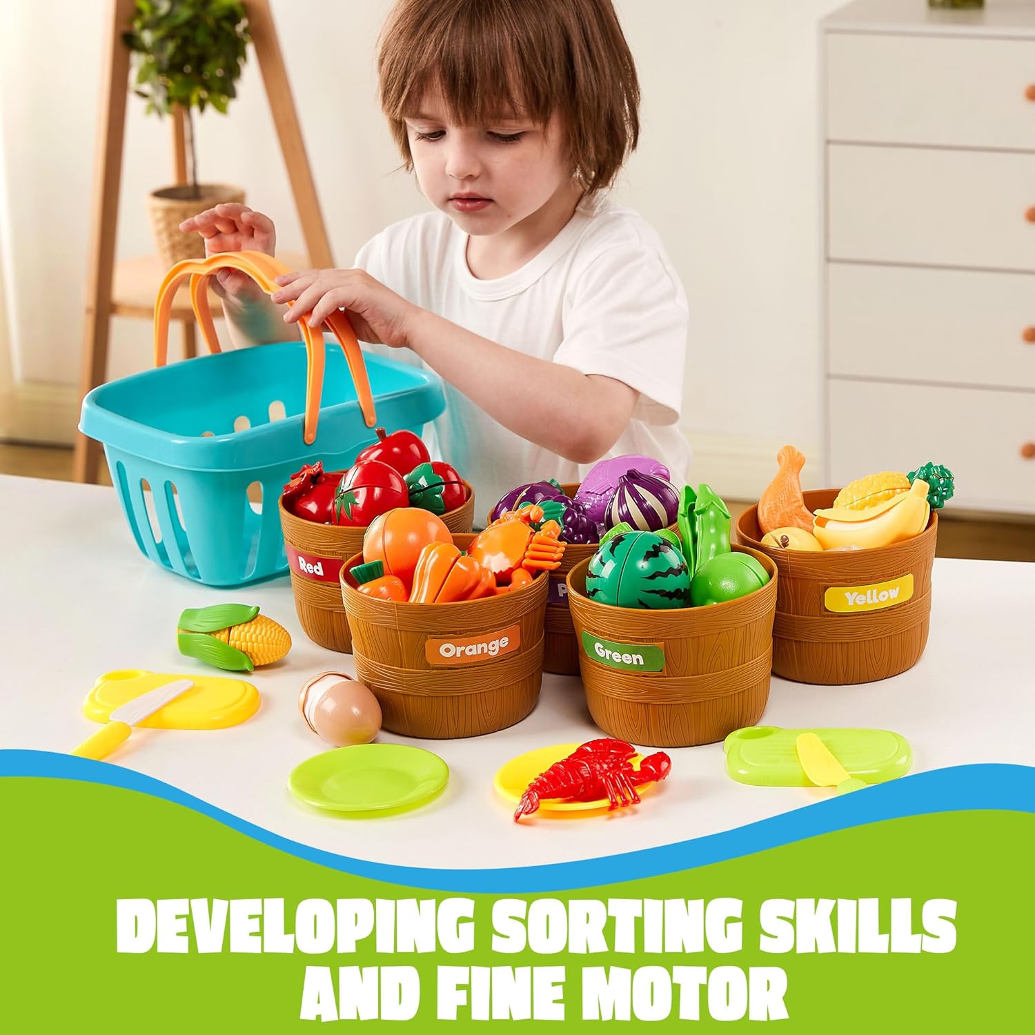 Kids Toys Kitchen Set - Simulationsküche Rollenspiel-Lebensmittel-Spielzeug Schneidbare Obst- und Gemüsesets