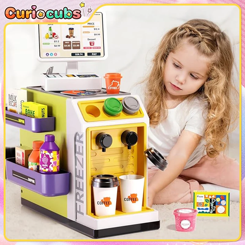 Toy Cash Register - Mini-Supermarkt-Kasse Simulations-Einkaufs-Checkout Kaffee-Verkaufstheken-Set Kinder-Rollenspielzeug Mädchen-Geburtstagsgeschenke