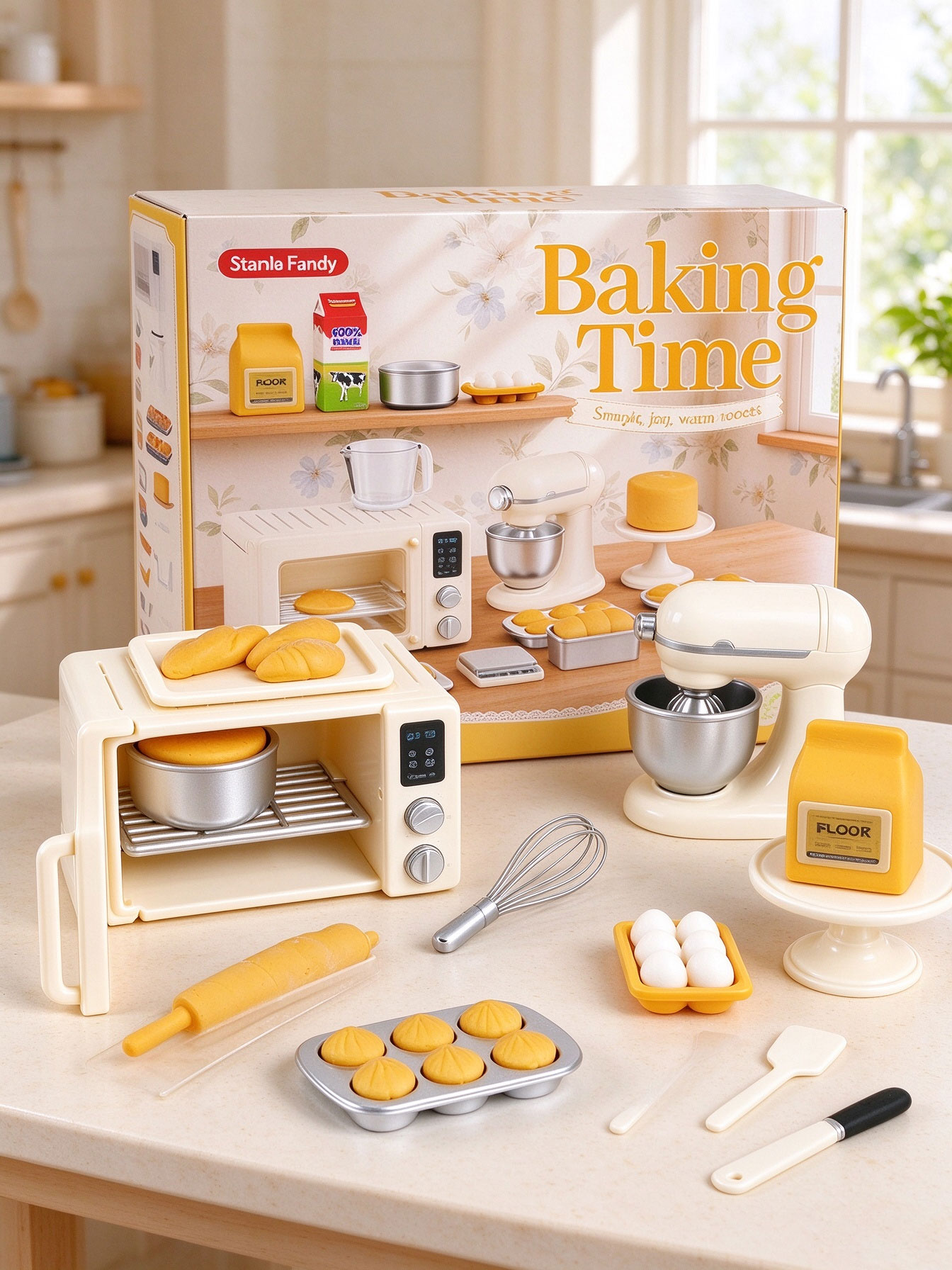 Kids Toys Kitchen Set - Mini-Backzeit Rollenspiel-Spielzeugset Puppenhaus-Küche Miniatur-Ofen & Backzubehör