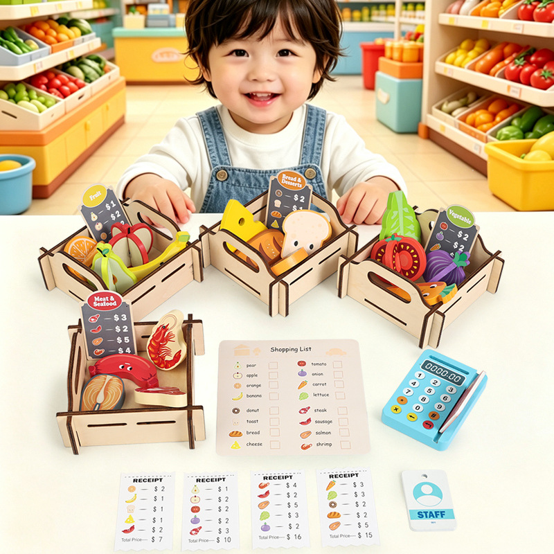 Holz-Supermarkt-Spielset, Kind – Toy Cash Register Bewertung und Preis